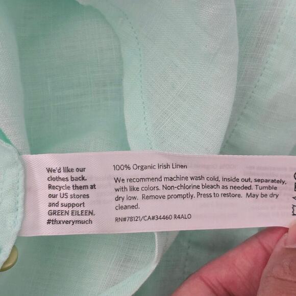 Eileen Fisher Organic Linen Tunic Top Sz S Green Minimalist Lagenlook Coastal - Picture 9 of 9